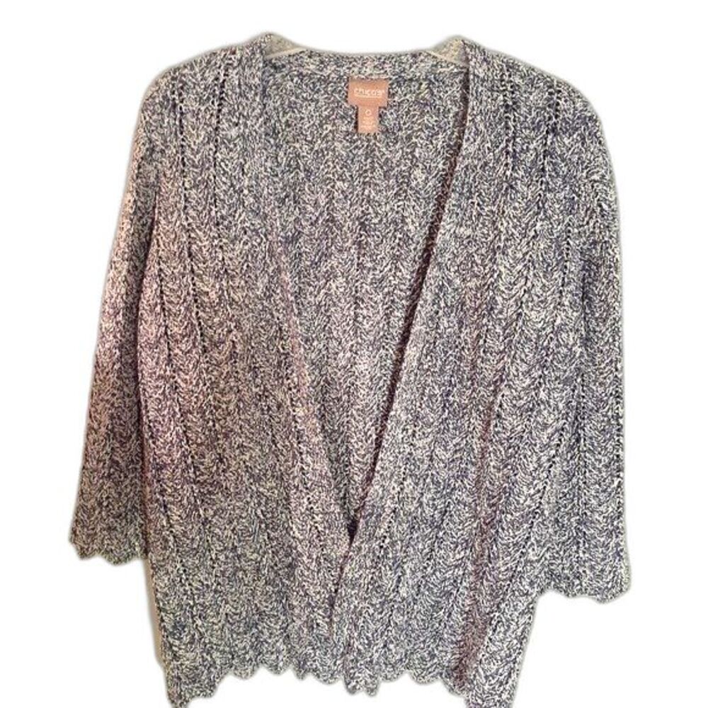 Chico's sweater blue gray cardigan chicos 0 sweater s small 4 cotton blend